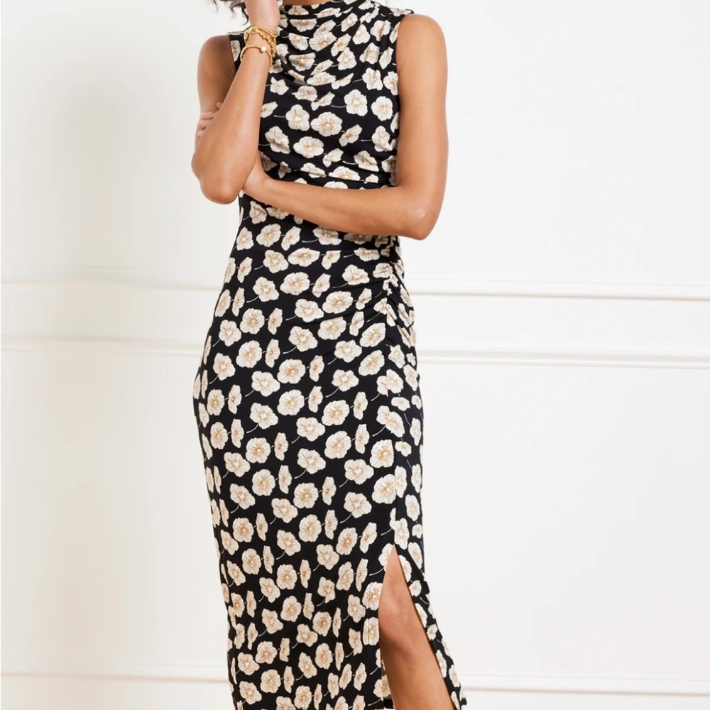 Talbots Black and Cream Floral Midi Dress